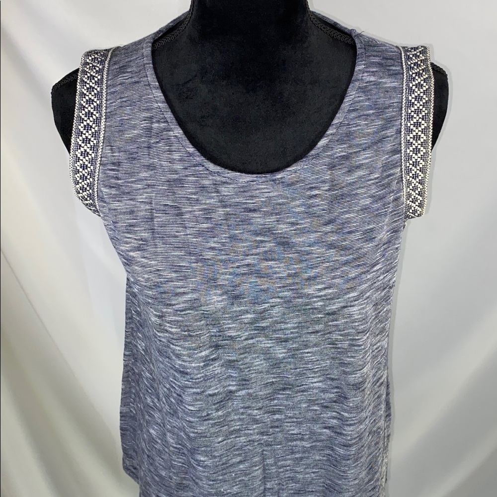 W5 Concepts Anthropologie Blue Gray Marled Knit Tank Top Embroidered Trim M - Picture 2 of 9